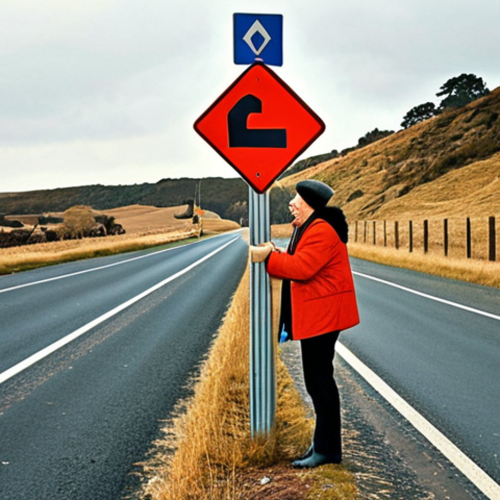**

A driver playfully interacting with a road sign that resembles an old lover, evoking a sense of nostalgia and understanding. The scene is lighthearted and relatable, symbolizing the easy recall of road signs after associating them with familiar concepts.

**