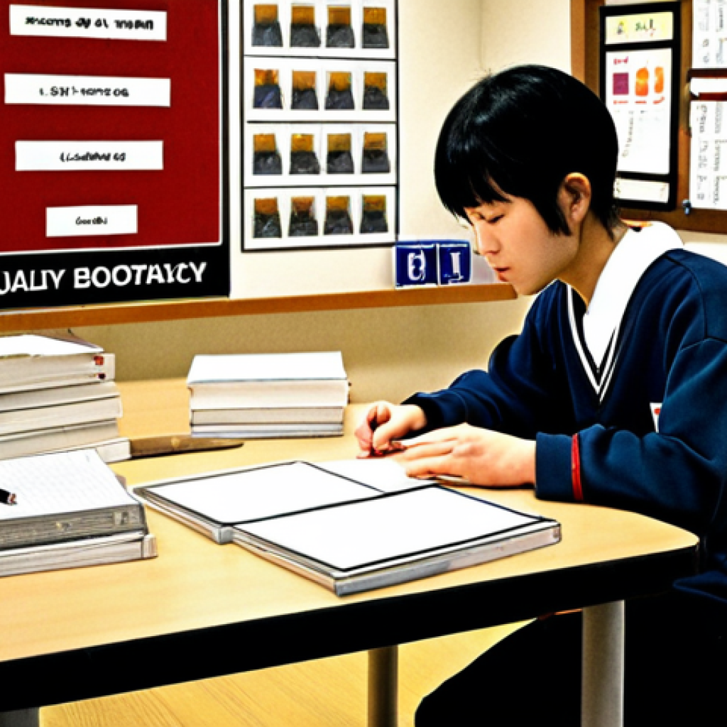 **Prompt:** A student meticulously reviewing road signs at a study desk, surrounded by textbooks and flashcards. The scene is brightly lit, emphasizing focus and determination. Modern Japanese interior design, with a clean and organized aesthetic.