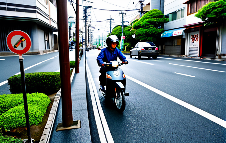 도로교통사 필기시험 대비 전략과 팁 - .." in Japanese numbers), with a few Japanese pedestrians holding umbrellas hurrying across the cros...