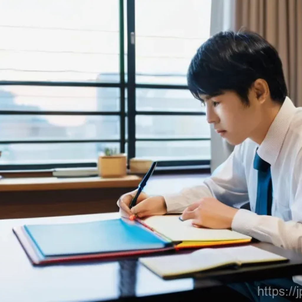 도로교통사 필기시험 대비를 위한 학습 자료 활용 - **Image Prompt: Focused Study Session with Traditional Materials**
    A wide shot of a neatly organ...