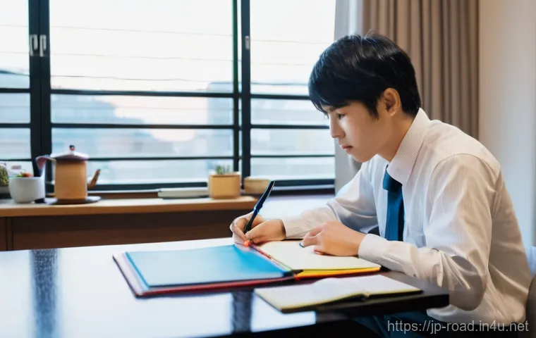 도로교통사 필기시험 대비를 위한 학습 자료 활용 - **Image Prompt: Focused Study Session with Traditional Materials**
    A wide shot of a neatly organ...