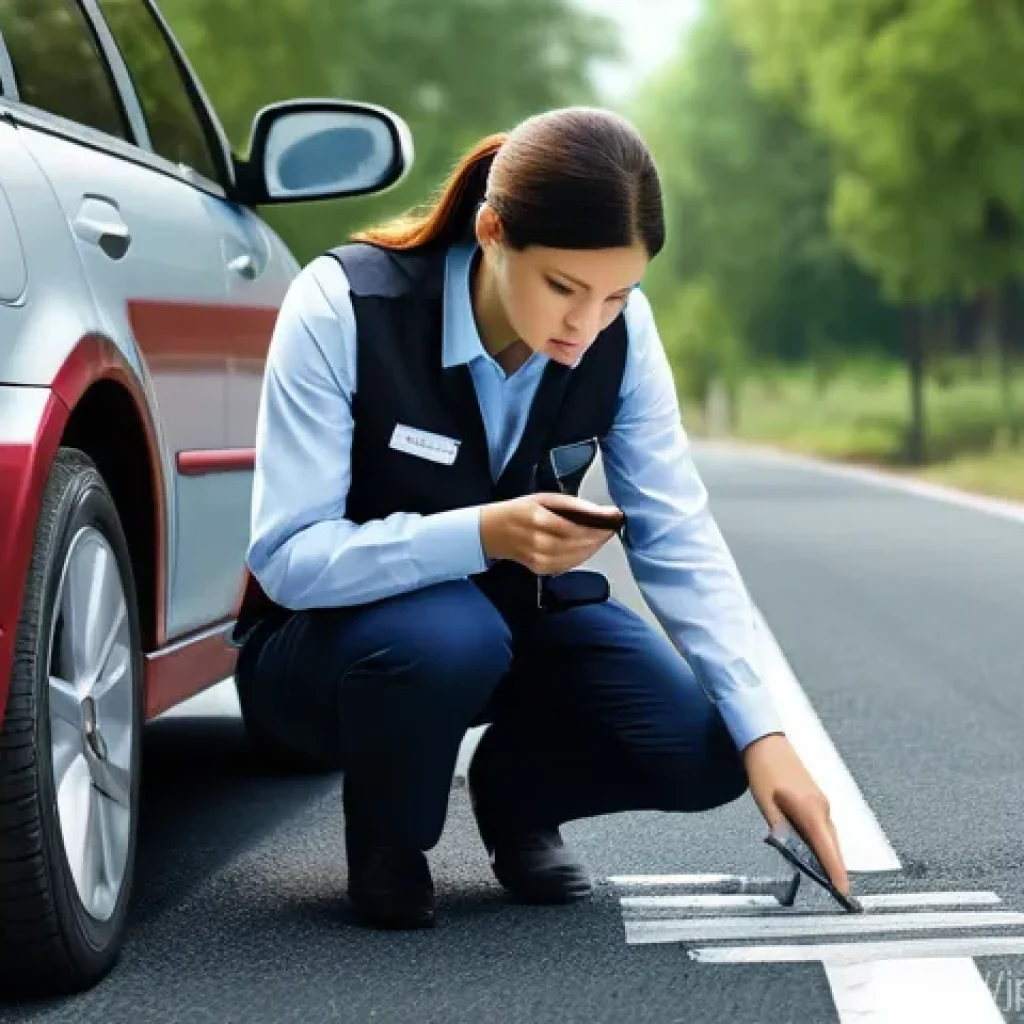 도로교통사 자격증 취득 후의 성장 가능성 - **Traffic Accident Investigator**
A focused female traffic accident investigator in her late 30s...