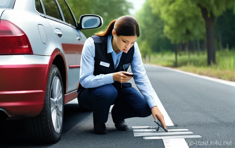 도로교통사 자격증 취득 후의 성장 가능성 - **Traffic Accident Investigator**
    A focused female traffic accident investigator in her late 30s...
