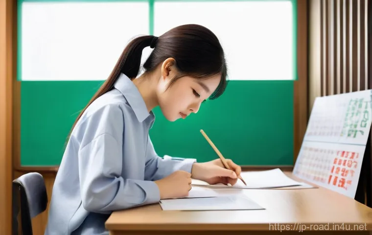 도로교통사 필기시험 고득점 비법 - **Prompt: A focused young adult (18-25 years old), dressed in neat, casual attire (e.g., a modest sw...