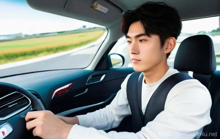도로교통사 실기시험에서 자주 나오는 문제 - **Prompt for "Thorough Safety Confirmation during Driving Test"**
    "A candid, realistic photograp...