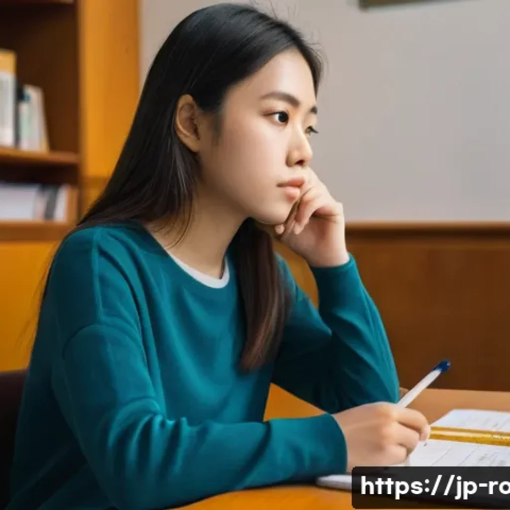도로교통사 필기시험 고득점을 위한 학습 자료 - A focused young woman, around 19 years old, with neat, shoulder-length hair, is seated at a well-org...