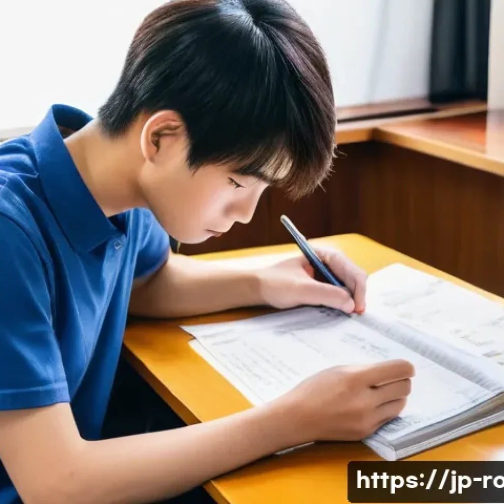 도로교통사 필기시험 성공 사례 분석 - **Prompt:** A young Japanese student, perhaps in their late teens or early twenties, sits at a clean...