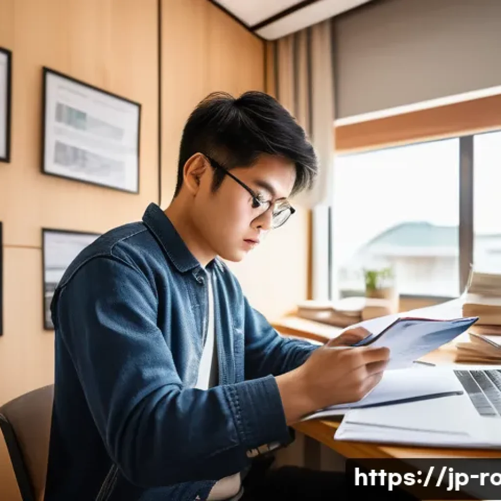 도로교통사 시험 준비를 위한 효과적인 자료 - A focused Japanese adult studying for the Road Traffic Specialist exam at a tidy desk with organized...