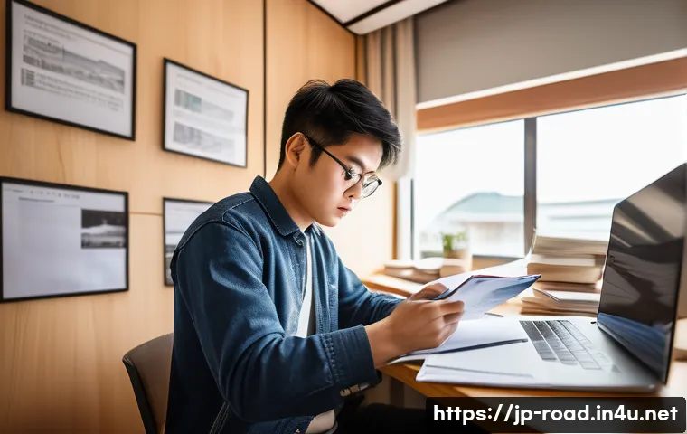 도로교통사 시험 준비를 위한 효과적인 자료 - A focused Japanese adult studying for the Road Traffic Specialist exam at a tidy desk with organized...