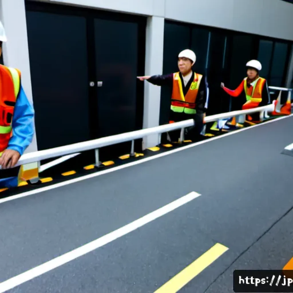 도로교통사 실무 교육 이수 조건 - Photorealistic Japanese road traffic accident practical training classroom, a diverse group of adult...