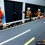 도로교통사 실무 교육 이수 조건 - Photorealistic Japanese road traffic accident practical training classroom, a diverse group of adult...