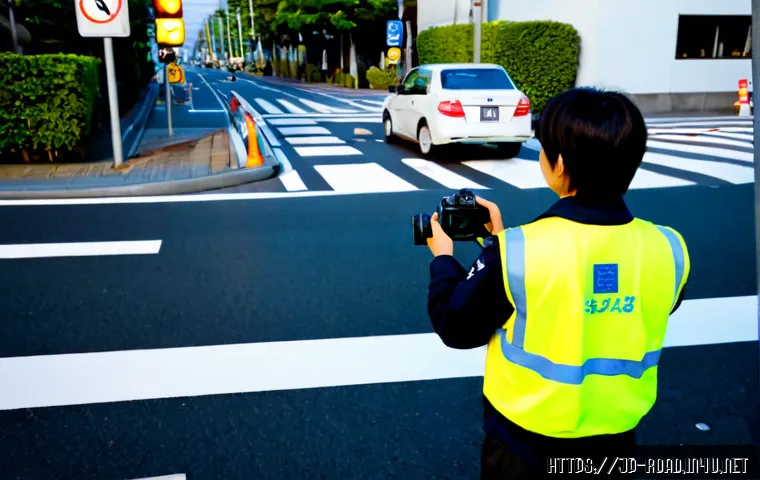 도로교통사 자격증과 연관된 직종 탐색 - Photorealistic Japanese traffic accident investigator in a reflective safety vest examining a minor ...