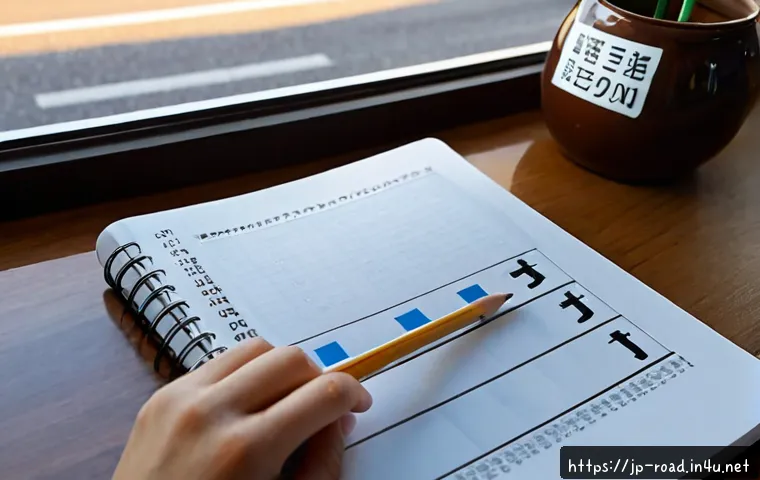 도로교통사 필기시험 대비 문제 풀이 - Photorealistic Japanese driving school study scene, focused adult learner seated at a clean wooden d...
